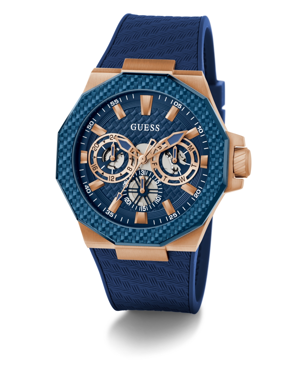 Guess Men's Multifunction Blue Silicone Watch, 45mm In Blue