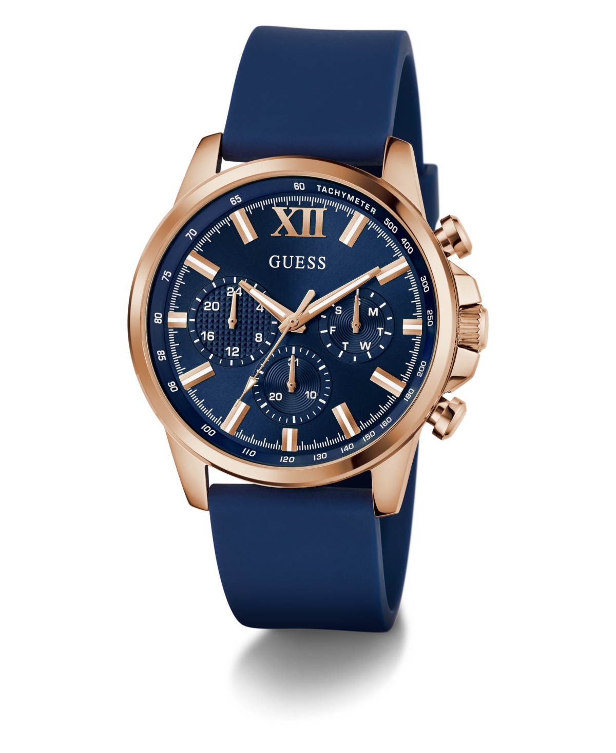 Guess Men's Multifunction Blue Silicone Watch, 44mm In Blue