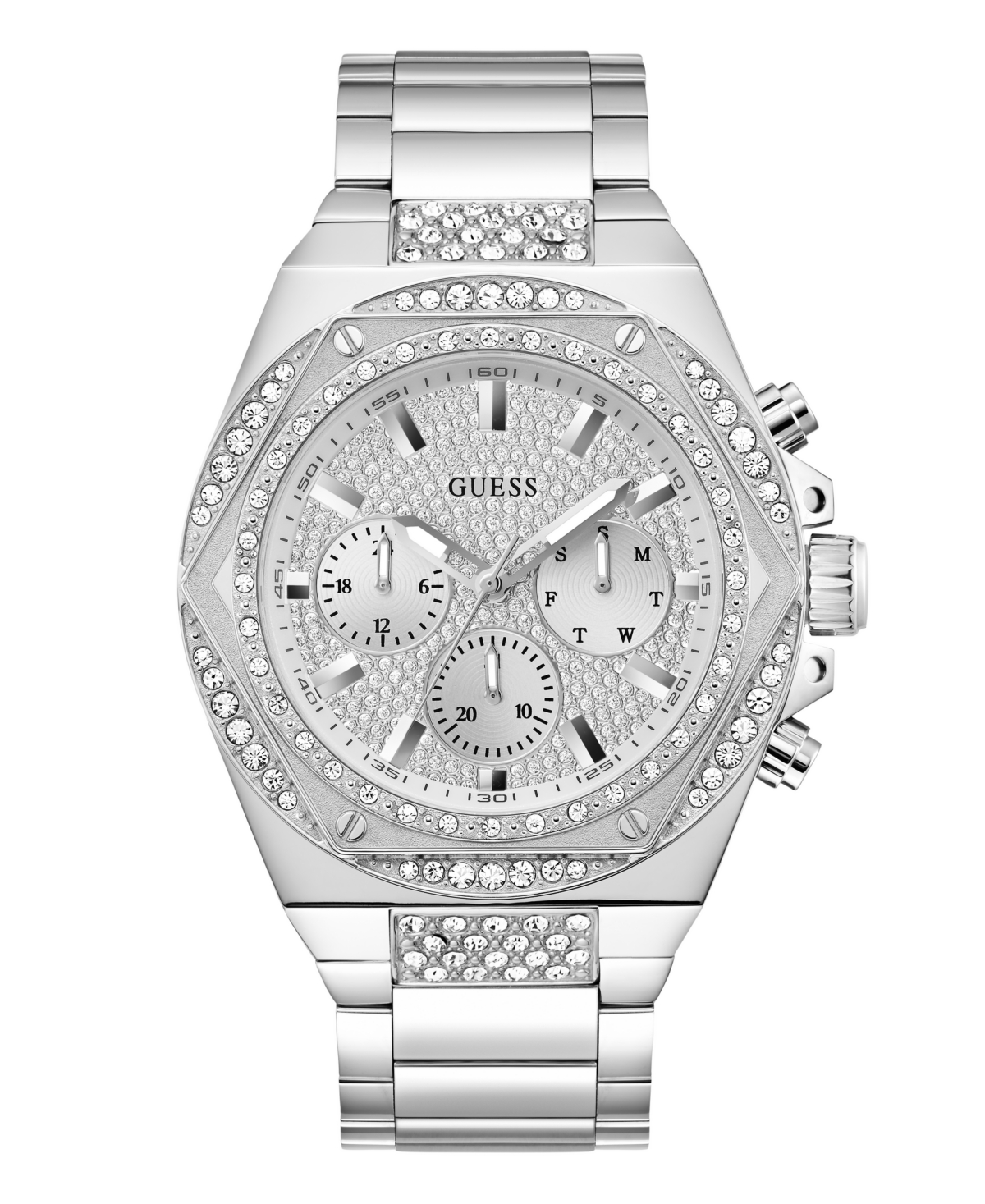 Guess Men's Multifunction Silver-tone Stainless Steel Watch, 47mm