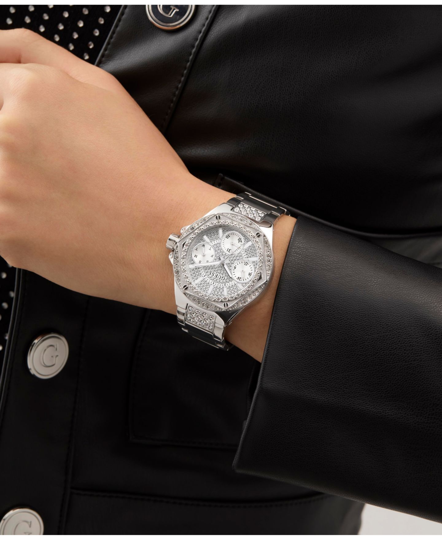 Женские часы GUESS Multifunction Silver-Tone Stainless Steel Watch, 38mm — фото 4