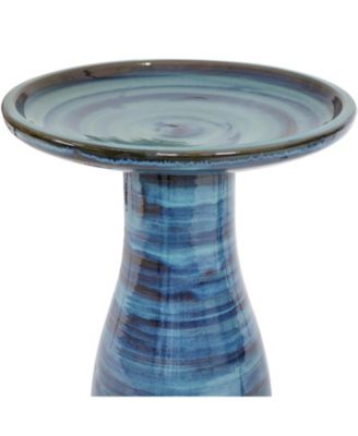 21" H Ceramic Bird Bath for Outside - Hand-Painted Outdoor Bird Bath Bowl, UV/Frost-Resistant Finish - Galaxy Blue - Classic Pedestal