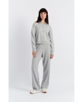 Women's Wool Cashmere Blend Crew Neck Cropped Cardigan