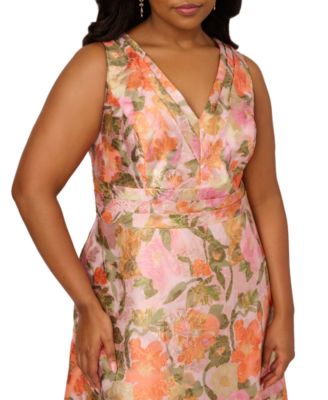 Plus Size Floral Jacquard Midi Dress