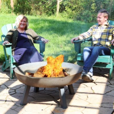 Outdoor Camping or Backyard Round Cast Iron Rustic Fire Pit Bowl with Handles