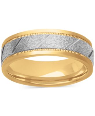 Men's Diagonal Texture Two-Tone Wedding Band in Sterling Silver & 18k Gold-Plate
