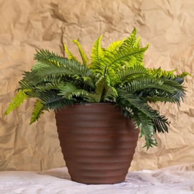 Indoor/Outdoor Round Ribbed Polyresin Planter Pot with Double Wall Design - Rust - 13"