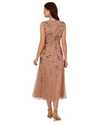 Petite Embellished Mesh Midi Dress