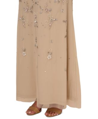 Women's V-Neck Beaded Short-Sleeve Mesh Gown