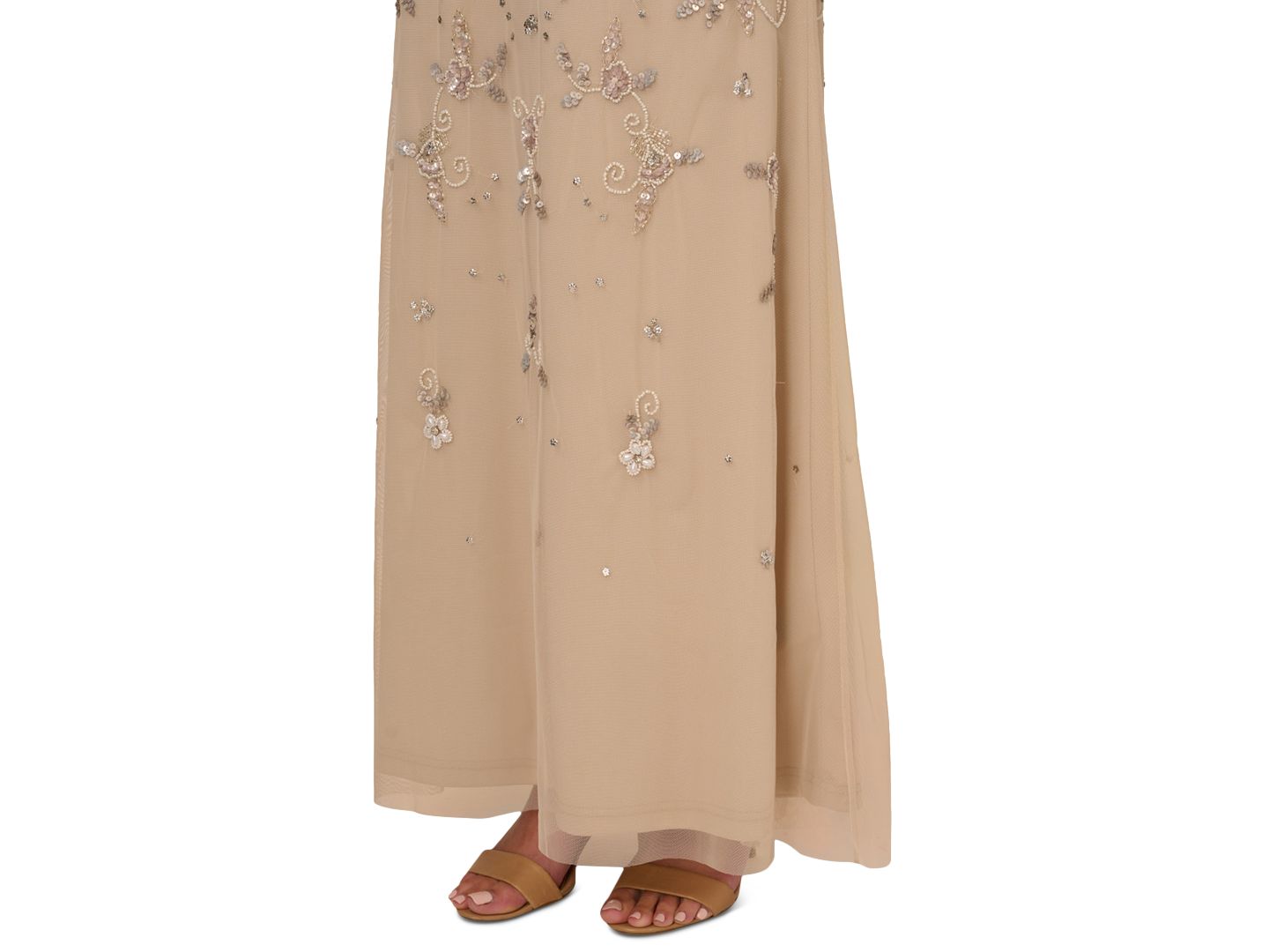 Женские платья Adrianna Papell V-Neck Beaded Short-Sleeve Mesh Gown, цвет: Biscotti — фото 5