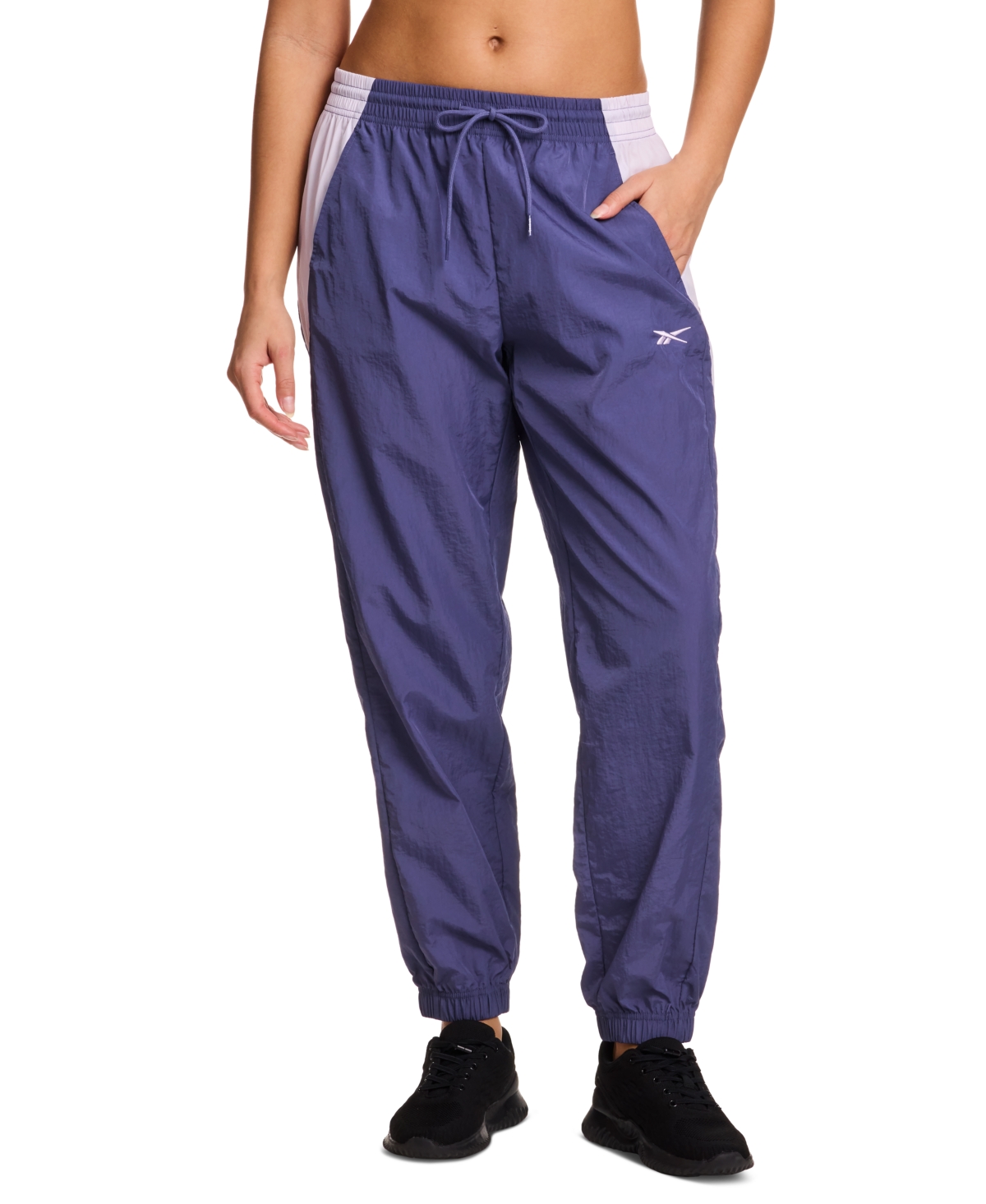 Women's Woven Crinkle Colorblocked Jogger Pants - Black/glitch Aqua