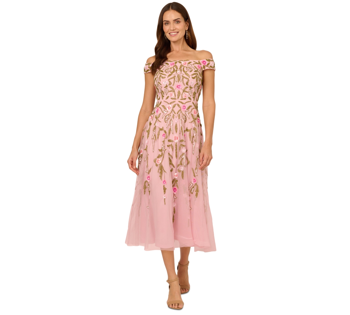 ADRIANNA PAPELL WOMEN'S BEADED FIT & FLARE DRESS 