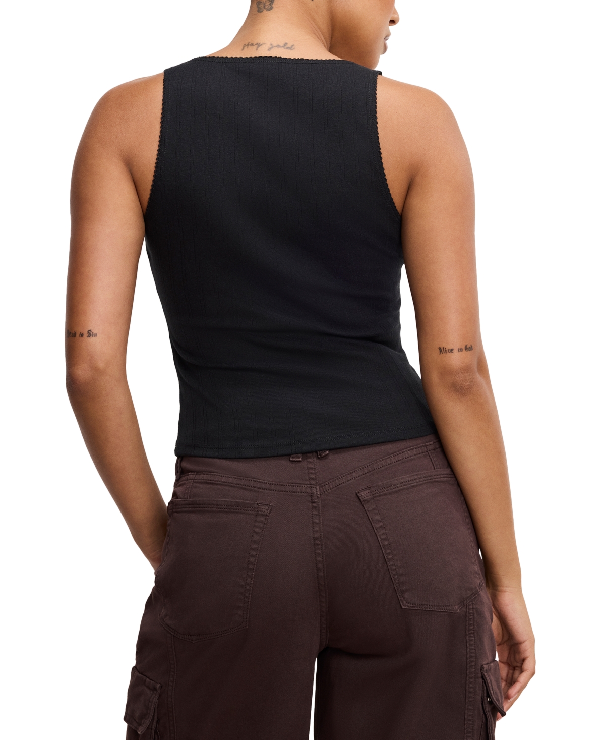 GOOD AMERICAN WOMEN'S POINTELLE SQUARE-NECK HENLEY TANK TOP 