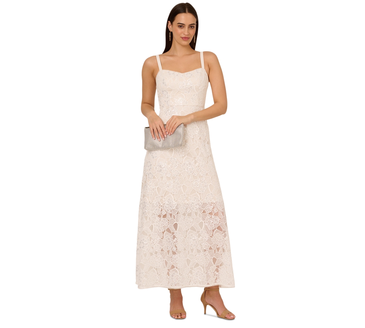Shop Adrianna Papell Women's Sequined Lace Gown In Ivory