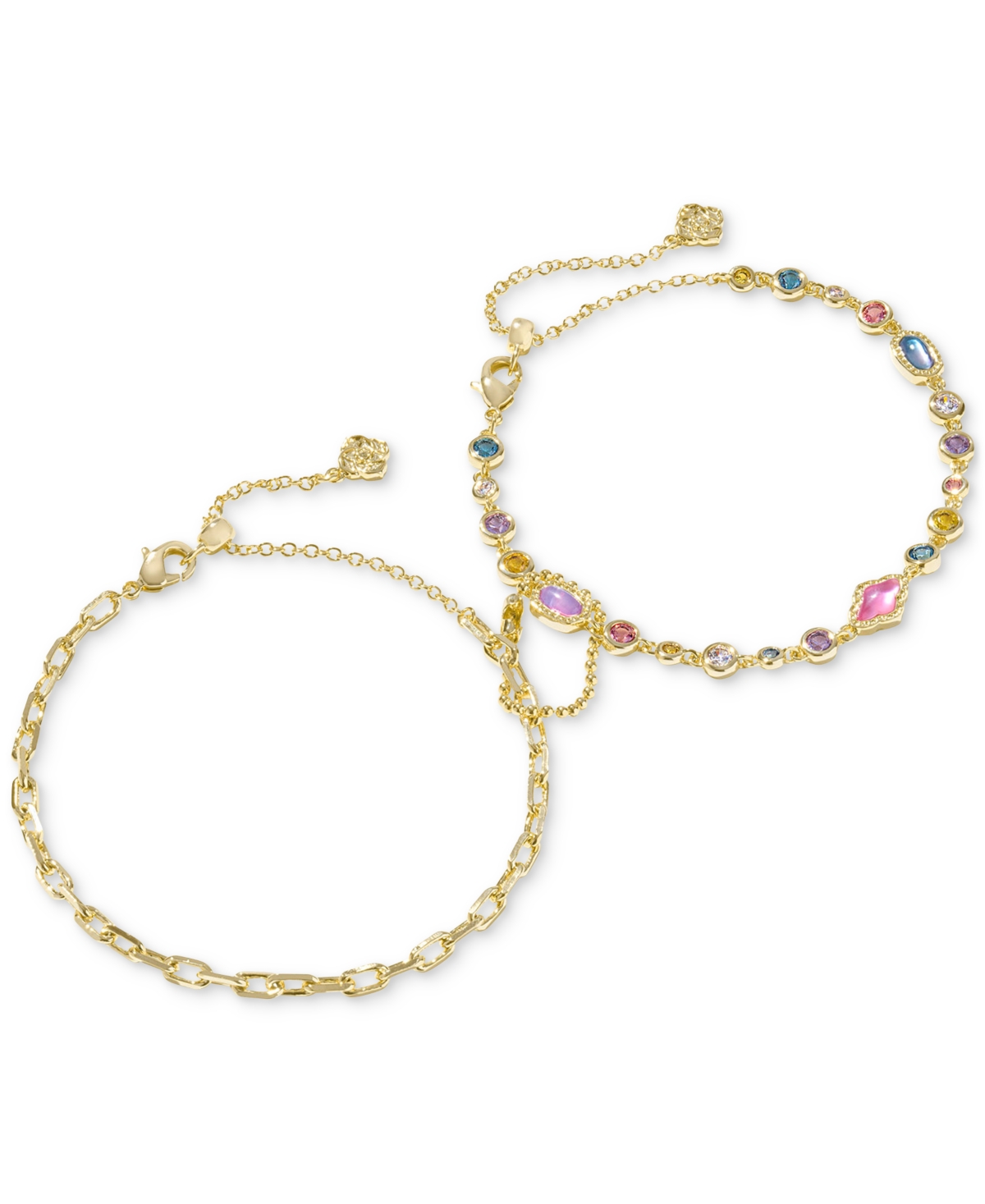 14k Gold-Plated 2-Pc. Set Mixed Stone & Link Bracelets - Gold White
