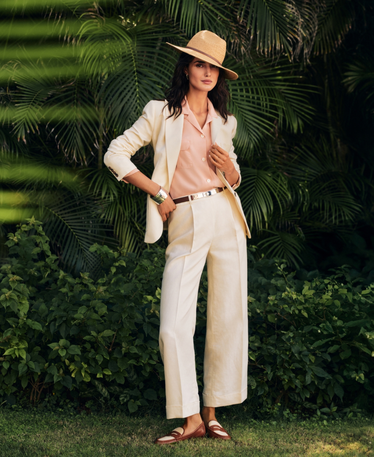 Shop Ralph Lauren Women's Linen-blend Twill Wide-leg Pants In Ivory Beige