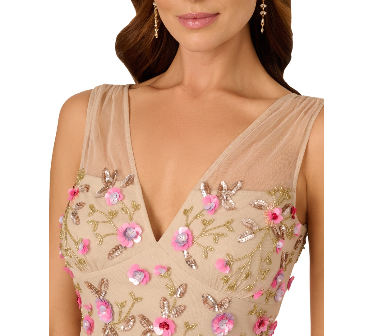 ADRIANNA PAPELL WOMEN'S BEADED MESH MIDI DRESS 