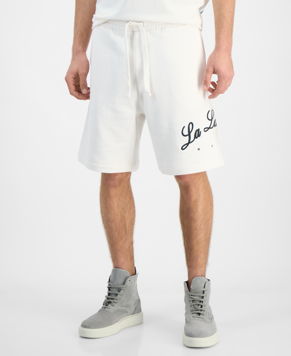 Hugo Boss Hugo By  Men's Duold Relaxed-fit Embroidered 8-1/2" Drawstring Shorts In Natural