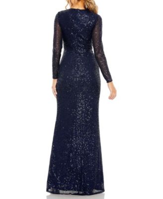 Women's Sequin Long Sleeve High Neck Column Gown