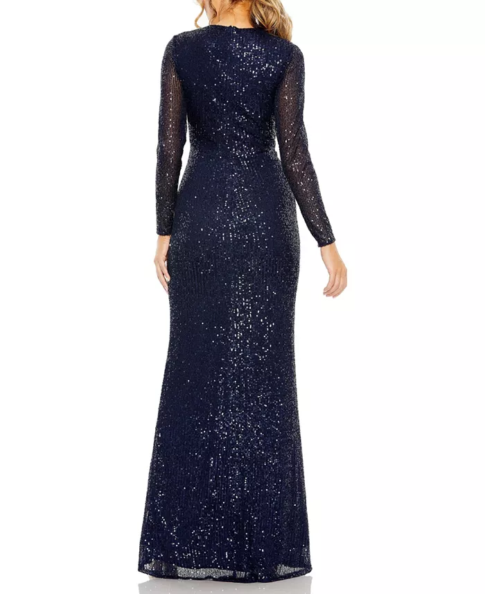 Women's Sequin Long Sleeve High Neck Column Gown - thumbnail 5
