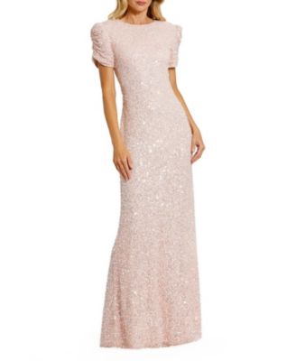 Women's Gathered Short Sleeve Beaded Gown