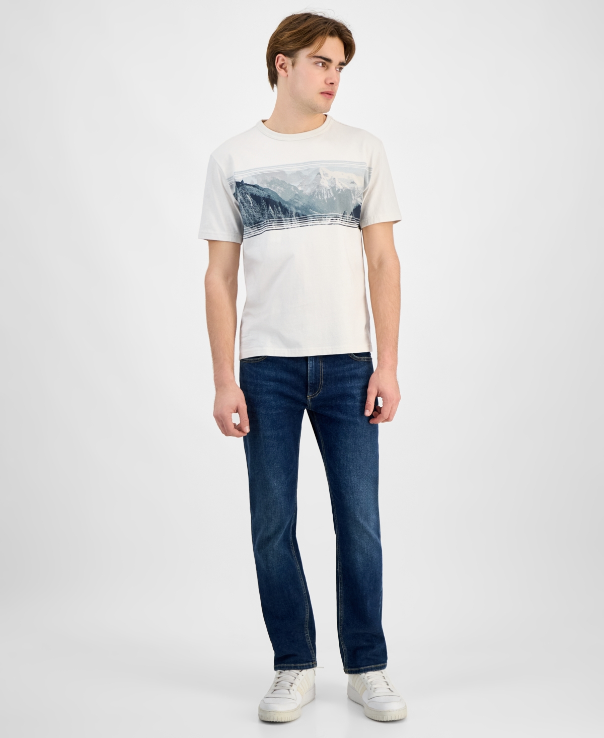 Shop Sun + Stone Men's Mountainous Regular-fit Graphic T-shirt, Exclusively At Macy's In Vintage White