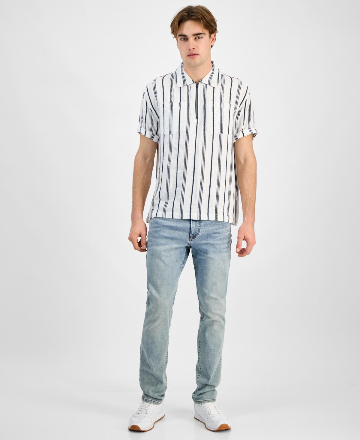 Sun + Stone Men's Felix Stripe Shirt, Exclusively At Macy's In Bright White