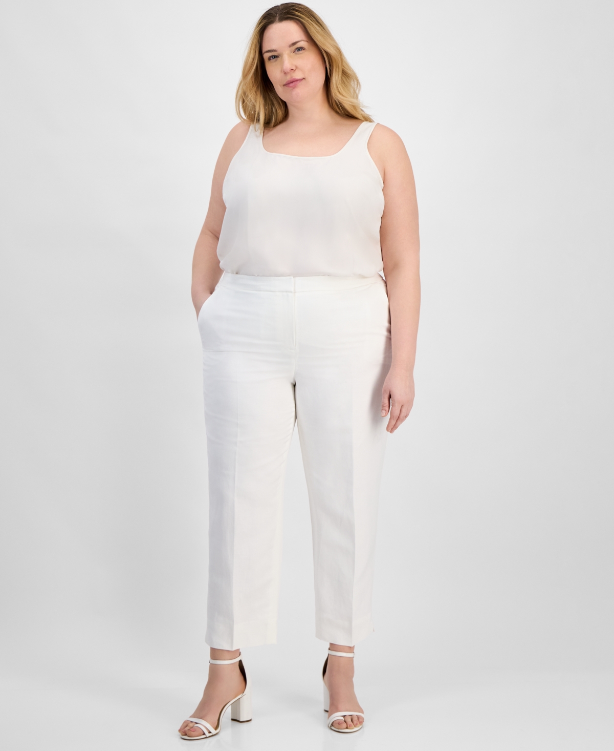 Plus Size Linen-Blend Pants - Lily White