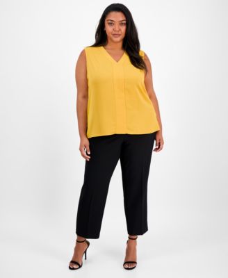 売れ筋商品|||カスパー カットソー トップス レディース Plus Size Sleeveless Pleated Keyhole Blouse Butterscotch 10910093-0HF-