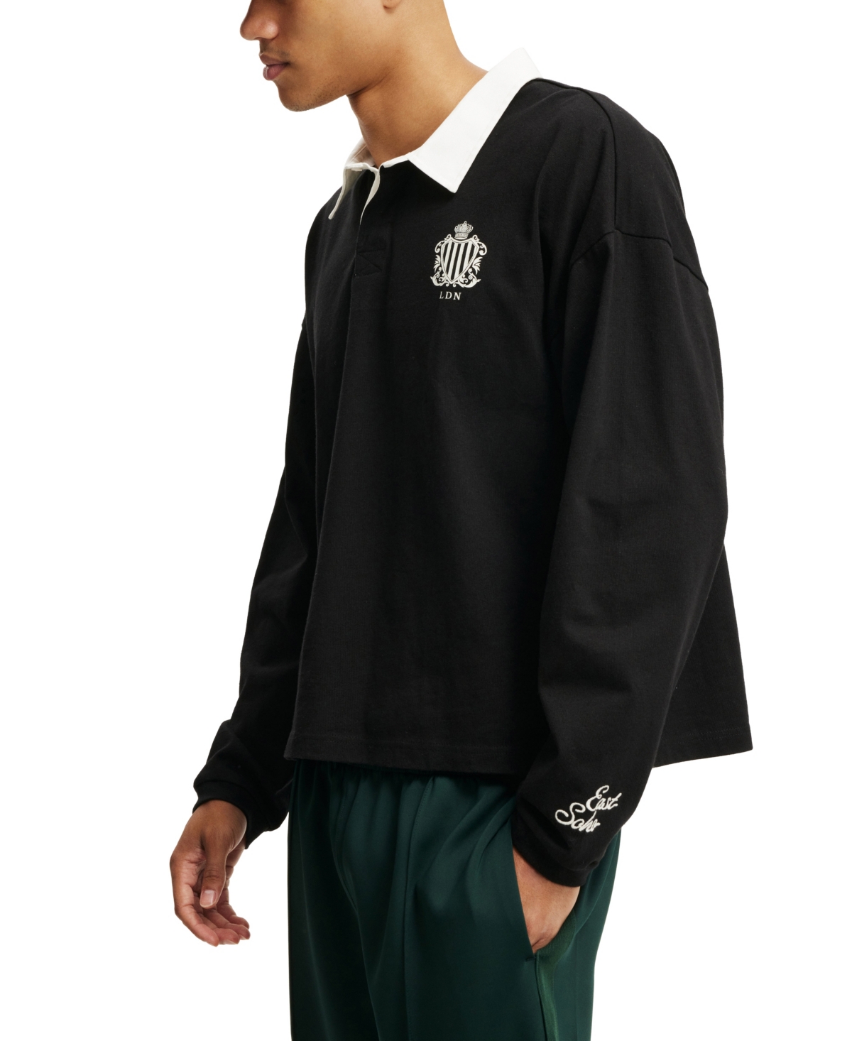 COTTON ON MEN'S BOX FIT RUGBY LONG SLEEVE POLO SHIRT 