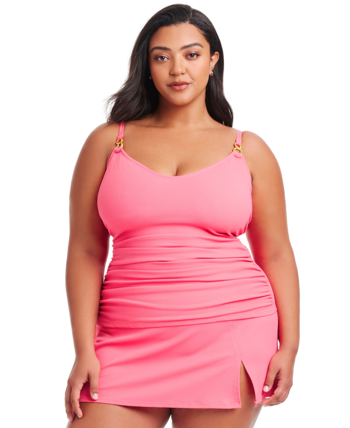 Bleu Rod Beattie Plus Size Pique Ole Tankini Top Skirted Bottoms In Bardot Blush
