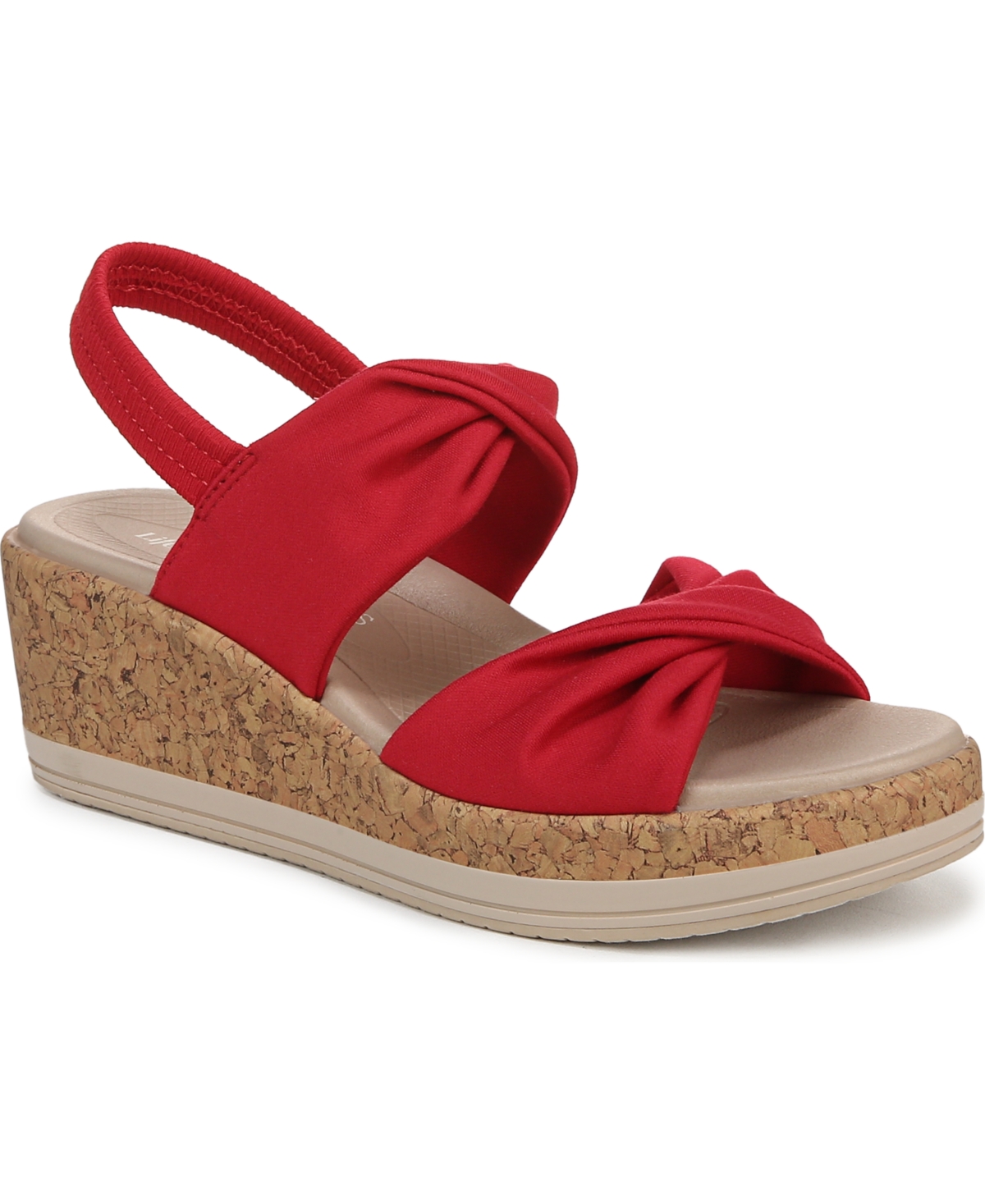 Bzees Women's Riley Washable Slingback Wedge Sandals In Fire Red Linen Fabric