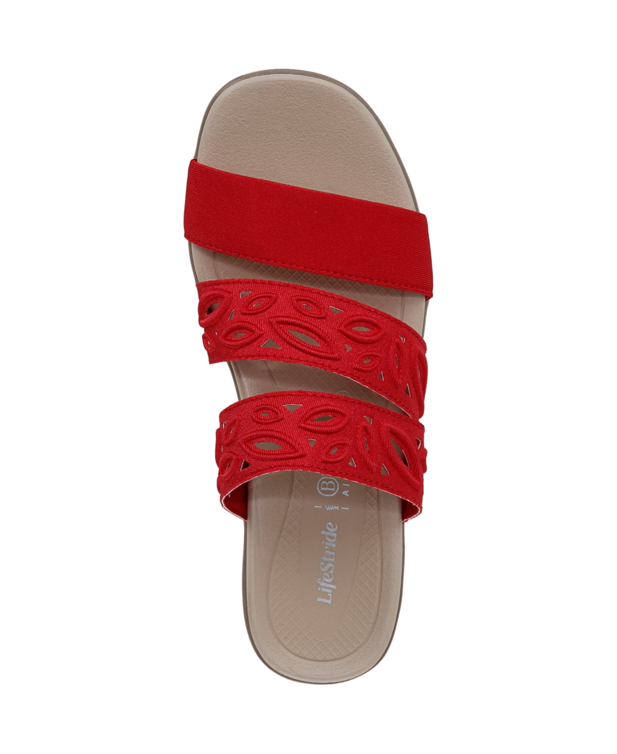 Bzees Poppy Slide Sandal In Fire Red Shimmer Fabric