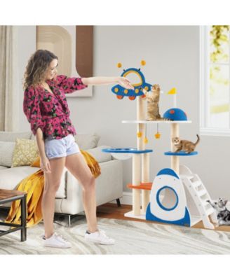 Space-Themed Cat Tree with Multi-Level Tower & Covered Scratching Posts Fun Playhouse for Cats