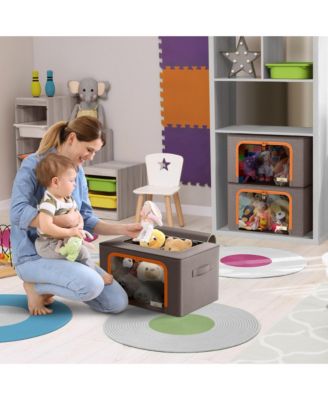 6 Pack Medium Foldable Storage Box - Metal Frame, Oxford Fabric, Large Window & Handles - Organization for Bedroom, Linens & Clothes