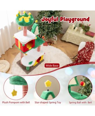 Cute Christmas Cat Tree with Scratching Posts & Carpet Festive Cat Tower for Indoor Cats