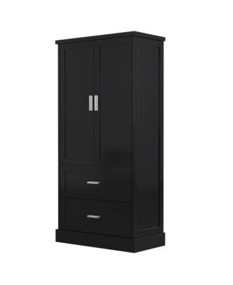 Tall Bathroom Storage Cabinet, Cabinet with Two Doors and Drawers, Adjustable Shelf, MDF Board, Black