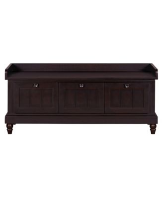 Classic Storage Bench with Cushioned Seat and Three Drawers for Entryway and Living Room (Espresso)