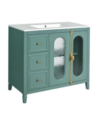 Solid Wood Bathroom Vanity Cabinet with Soft-Close Doors and 3 Drawers