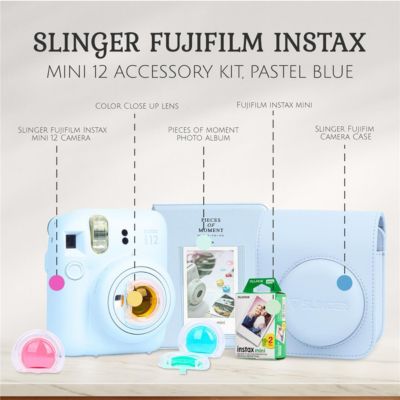 Fujifilm Instax Mini 12 Instant Film Camera, Pastel Blue Bundle with Instax Mini Custom Case, Accessory Kit and Daylight Film, 2x Twin Pack