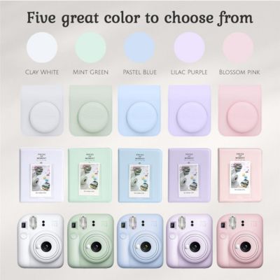 Instax Mini 12 Instant Film Camera, Clay White Bundle with Instax Mini Custom Case, Accessory Kit and Daylight Film