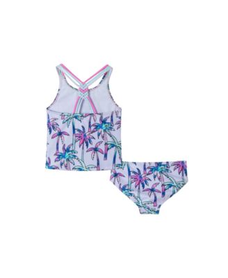 Toddler/Child Girls Palm Tree Print Rib Tankini w/Braided Straps