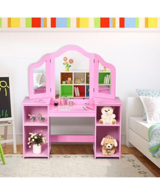 Kids Tri Folding Mirror Makeup Dressing Vanity Table Set