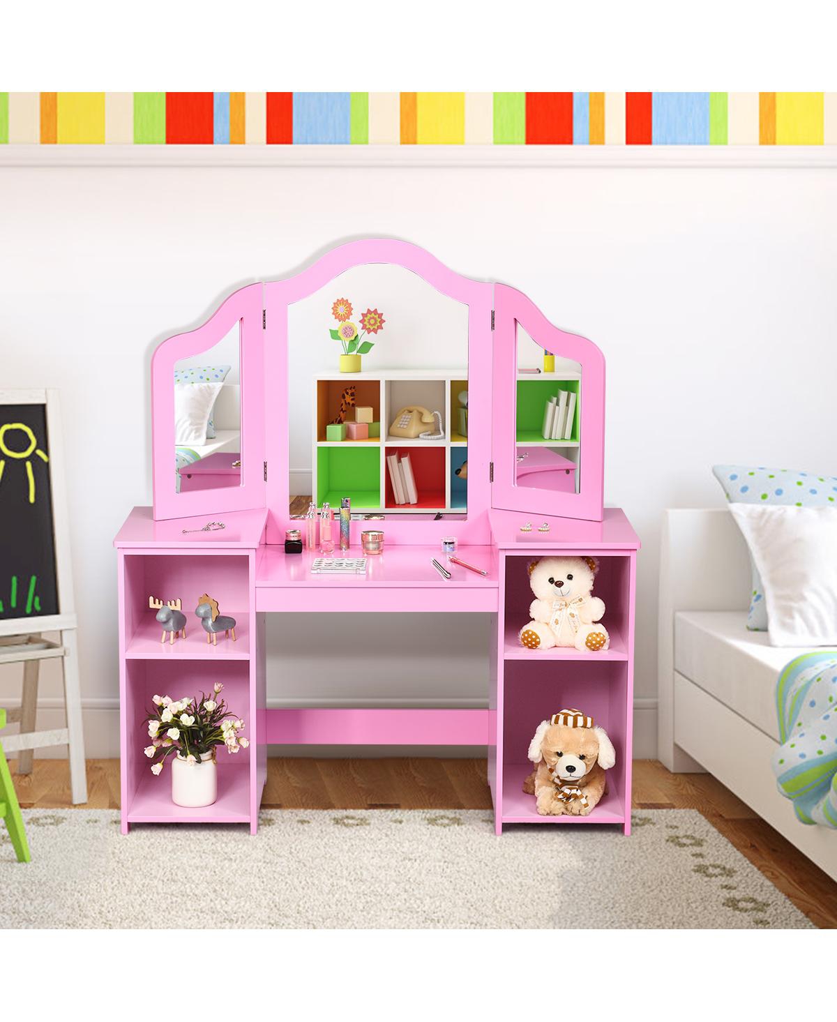 Kids Tri Folding Mirror Makeup Dressing Vanity Table Set