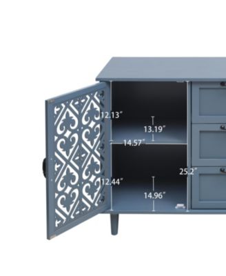 Vintage Storage Cabinet with 3 Drawers Sideboard Buffet Cabinet Entryway Cabinet 2 Door Accent Storage Cabinet for Living Room Bedroom, Blue