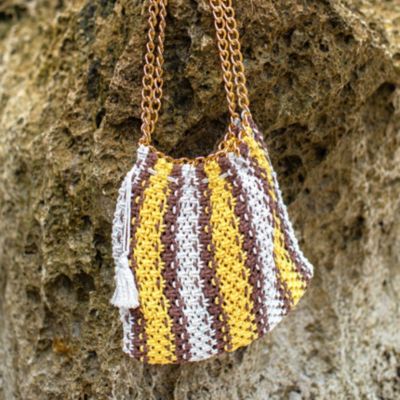 Sauvage Colette Macrame Beach Bag In Yellow, Brown and White