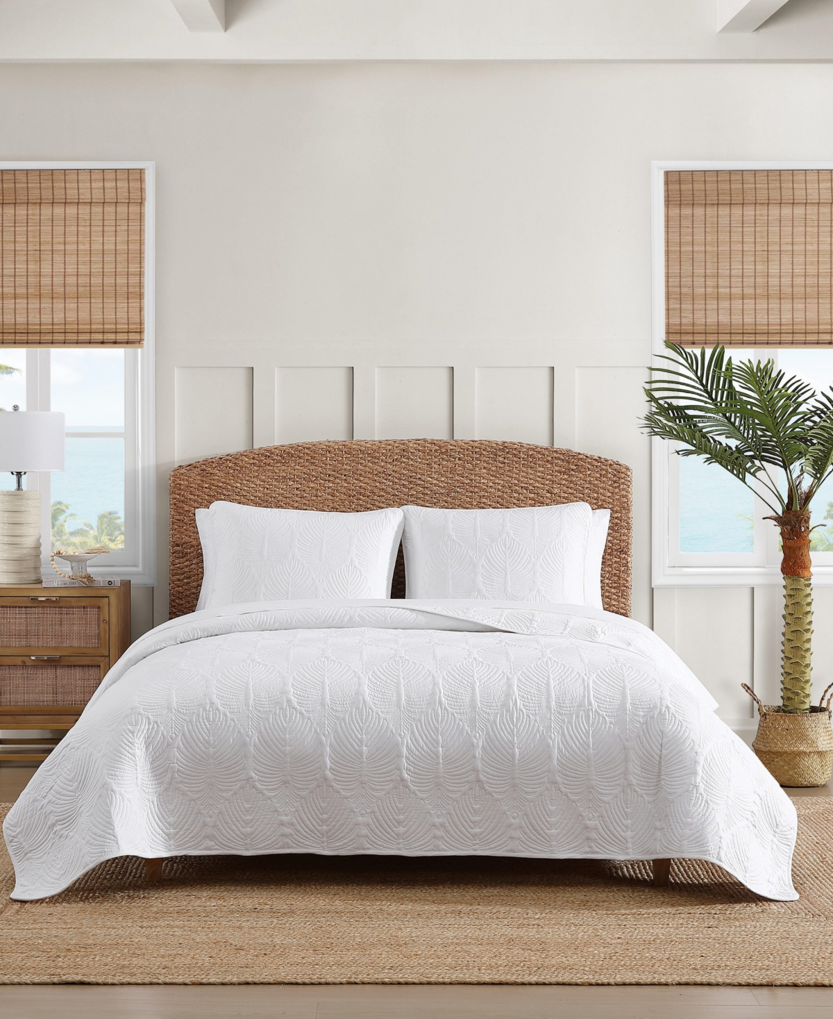 Tommy Bahama Line Palm Cotton Reversible 3-pc. Quilt Set, Full/queen In White