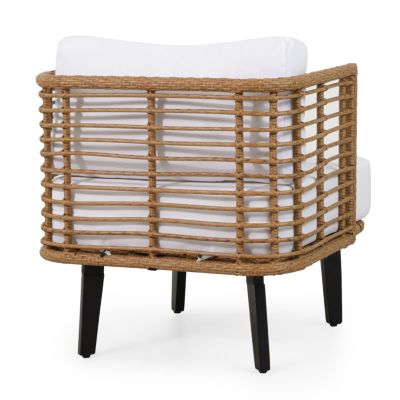 Streamdale Modern Wicker and Acacia Wood Outdoor Chair with Water-Resistant Cushions