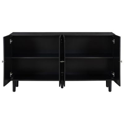 Elegant Four-Door Sideboard with Wavy Doors, Cylindrical Legs & Metal Handles