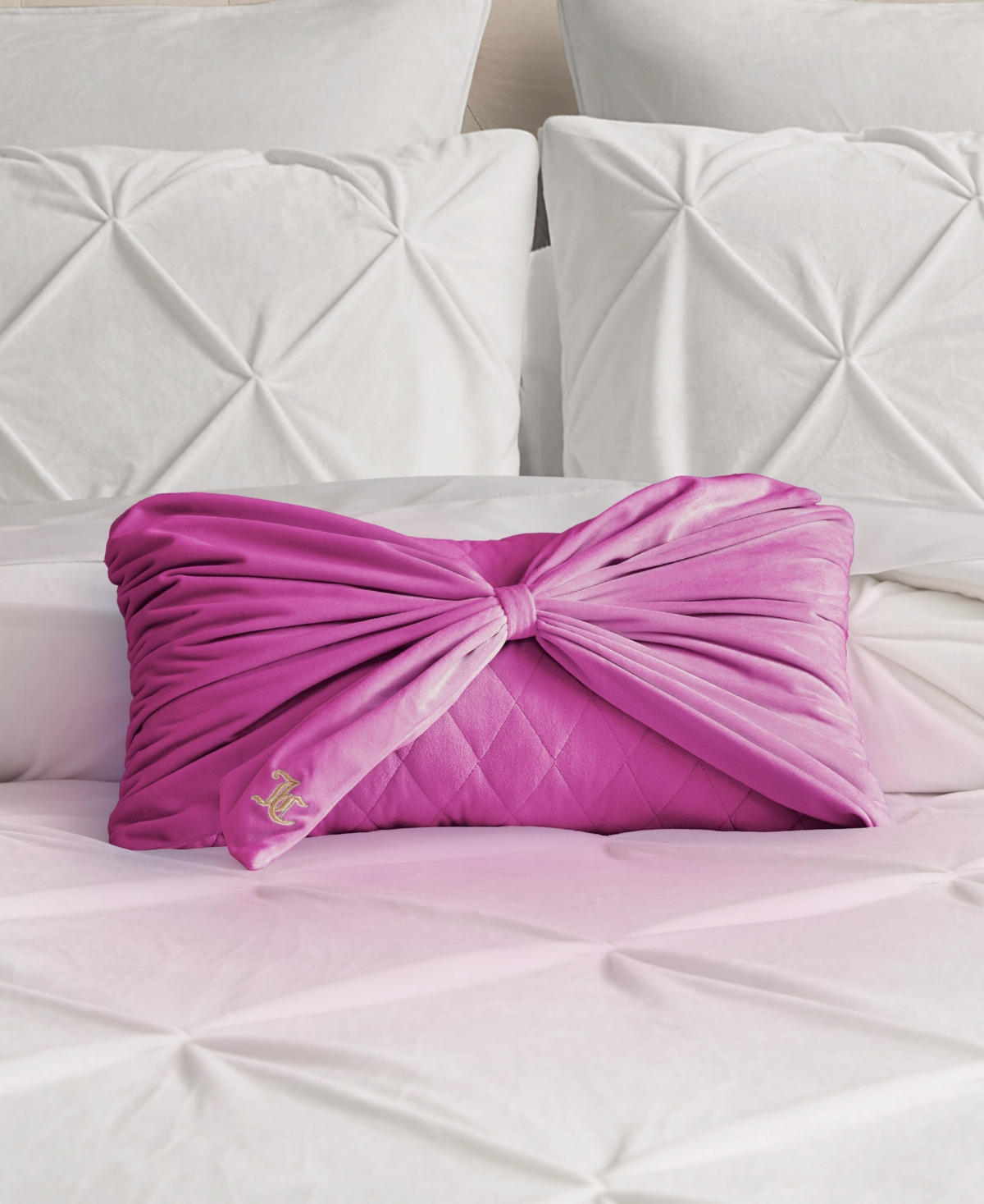 Juicy Couture Velvet Bow Decorative Pillow, 10" X 18" In Electric Violet Purple