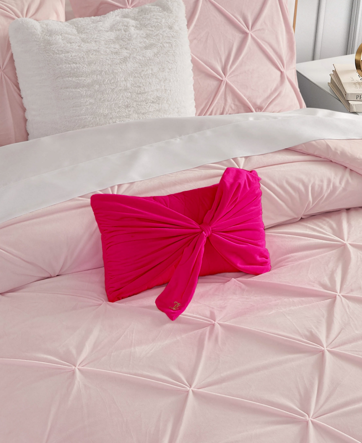Juicy Couture Velvet Bow Accent Pillow In Hot Pink